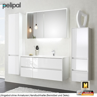 Pelipal 6010 Badmöbel Set 113 cm mit LED-Spiegelschrank und Waschtischset 4 Auszügen 