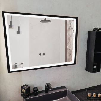 Badspiegel mit umlaufender Beleuchtung und Rahmen in schwarz - Breite wählbar 