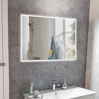 Badspiegel mit schmaler umlaufender Beleuchtutng und Hintergrundbeleuchtung - Breite wählbar 