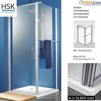 HSK Exklusiv Dusche aus Glas / Drehtür mit Seitenwand - 90x90x200 cm - 2-teilig - Anschlag links 