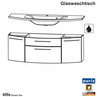 Puris Classic Line Badmöbel als GLAS-Waschtisch-Set 120 cm - 2 Türen + 2 Auszüge 
