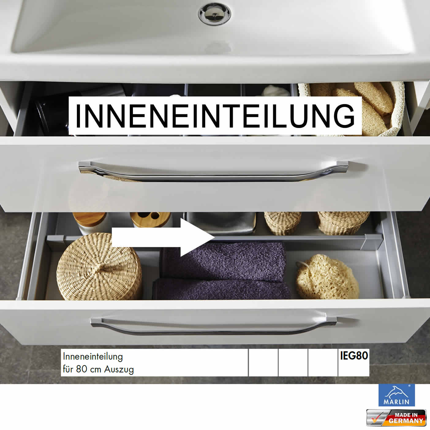 Inneneinteilung für unteren Auszug für Waschtischunterschrank - Impulsbad - 80 | cm IEG80
